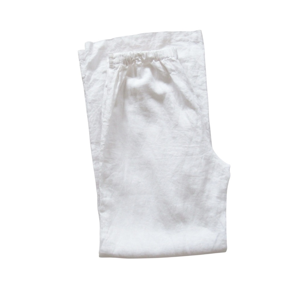 Elan White Linen Trouser Pants Large Button Wide Leg Minimalist Beach Boho - Picture 4 of 12